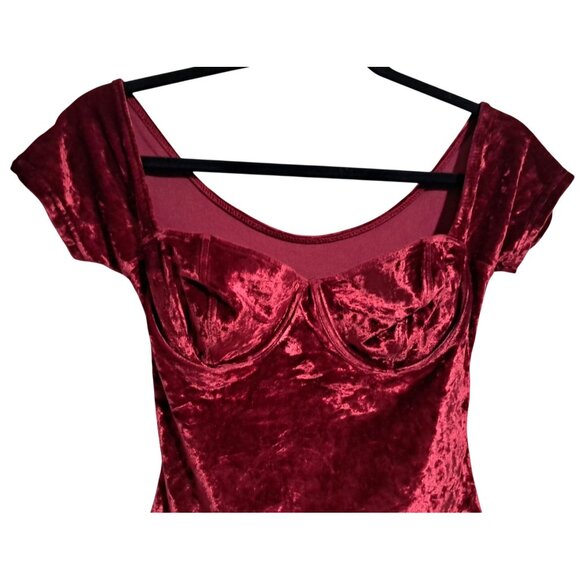Vintage Red Crushed Velvet Bodysuit Goth Y2k French Lingerie Sz M Huit 8 - Picture 5 of 9